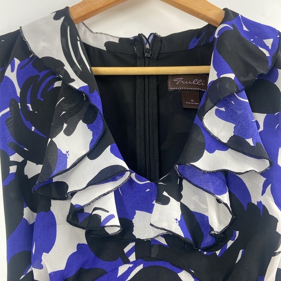 Trulli flowing black and purple ruffle trim flirty feminine coquette dress - Picture 2 of 16